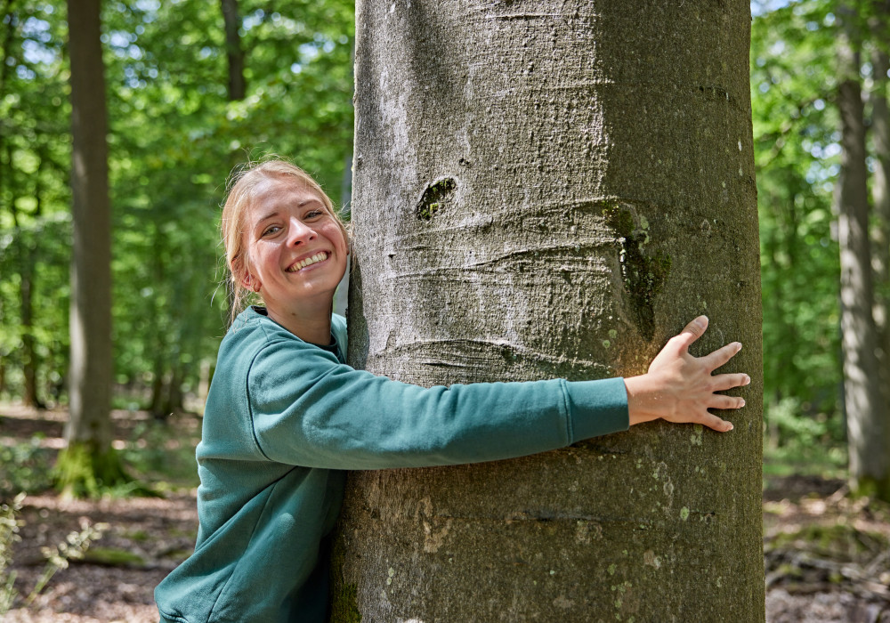 Nachhaltigkeit in Hessen: mehrere Personen in orangen Jacken pflanzen Bäume